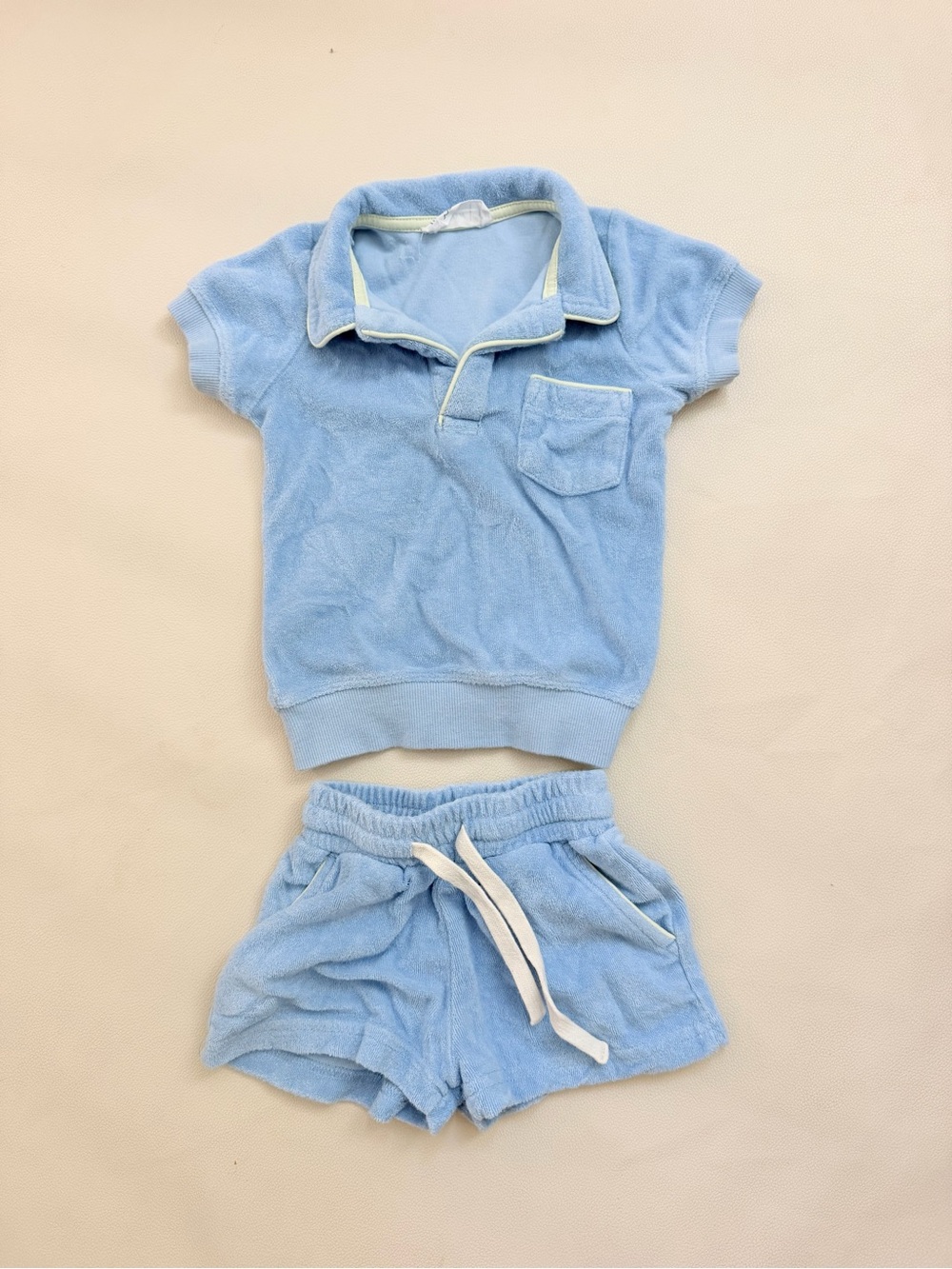 Minnow Terry Cloth Matching Set in Blue - Short Sleeve Polo & Shorts, size 12M